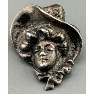 Art Nouveau Brooch Solid Silver Lady in Hat Brooch Edwardian Figural Portrait Pi
